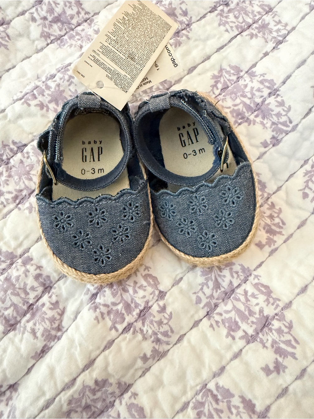 GAP Denim Floral Mary Jane Baby Shoes - Blue